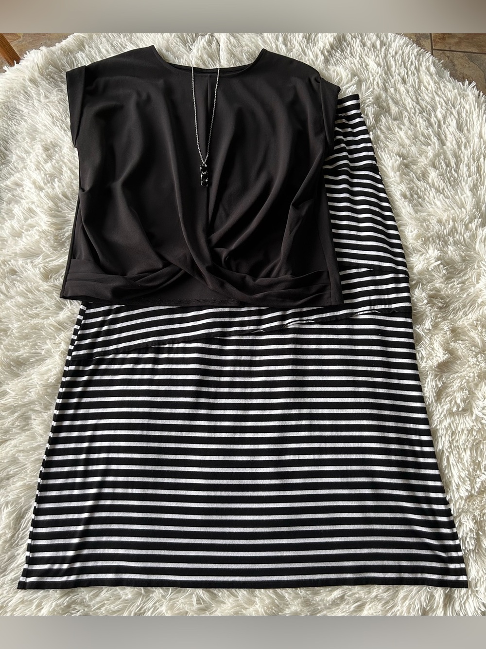 Chico's | Black & White Striped Maxi Skirt